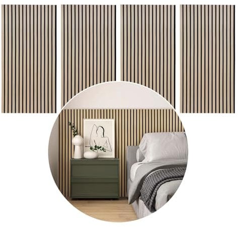 ISOISL Akustikpaneele Holz 2,88㎡ - 4er Set 120x60cm Wandverkleidung Wandpaneele 3D Wall Panel Wandpaneele auf Filz Natürliche Eiche für Wohnzimmer,Home Office,Studio