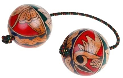 Aslatuas Shaker kashaka en bois avec boule rythmique peinte à la main - Double shaker africain - Tambour indonésien - Hochet africain pour scène, concert - 5 cm