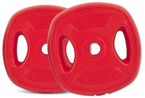 Weight plate disc vinyl (1 inch) weights set for lifting Dumbbell bars strength training home gym fitness workout 2.5kg, 5kg, 10kg, 20kg set (5kg x 2 = 10 RED)