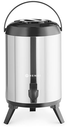 HENDI Thermos distributeur de boissons chaude et froide, portable, conteneur isotherme avec robinet anti-goutte, -10° à 100°C, distributeur d'eau, 9L, ø226x(H)350mm, acier inoxydable, isolation PU