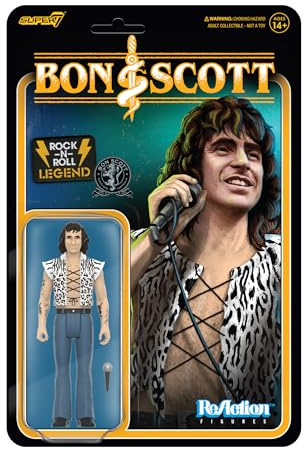 Super7 Bon Scott (Leopardenmuster) - 9,5 cm Bon Scott Actionfigur mit Zubehör, Klassische Rock-Sammlerstücke und Retro-Spielzeug