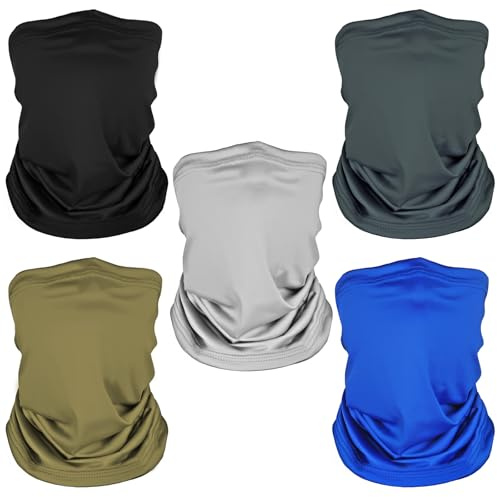 5 Pack Neck Gaiter Face Cover for UV Sun Protection, Dustproof Breathable Cooling Gator for Men Women Outdoor Sports