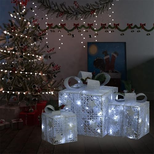 Sufrk Scatole Regalo Decorative Natalizie 3pz Bianche da Esterno e Interni - Set di 3 Luci LED per Decorazione Natalizia Luminosa