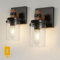 Battery Operated Wall Sconce Set of Two, Rechargeable Wall Light, Wood Grain Farmhouse Cordless Wall Lamp, Seeded Glass Shade Battery Powered for Bedroom Living Room Bathroom Hallway (Bulb Included)
