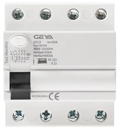 EWWFGUR GYL9 AC Disyuntor de Corriente Residual Disyuntor diferencial Interruptor de Seguridad 4P 25A 40A 63A 100A(4P 25A,30mA)