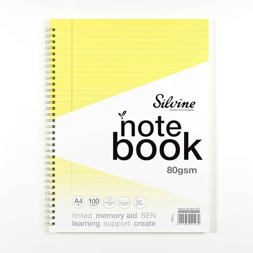 Silvine A4 Yellow Paper Dyslexia Notebook - Lined with Margin (100 Pages)