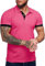 Runcati Polo à manches courtes pour homme - Contraste - Coupe ajustée - En coton - Classique - Pour le bureau et les loisirs, Rose, XL