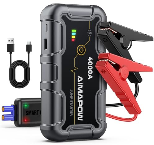 Starthilfe Powerbank 4000A 12V (Bis Zu 7,0L Benzin Oder 5,5L Diesel) Auto Starthilfe mit LED-Taschenlampe, großen Bildschirm, Jumper Bildschirm, Autobatterie Booster für SUV Motorrad Rasenmähe