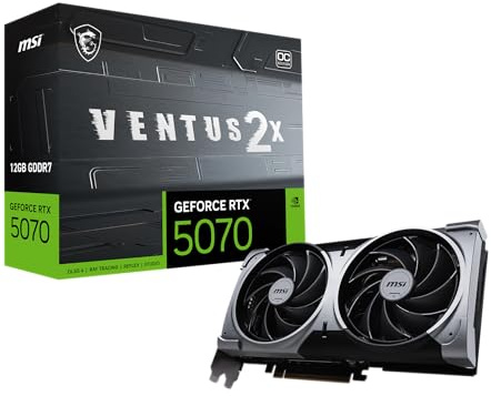 MSI Tarjeta Gráfica Gaming RTX 5070 12G Ventus 2X OC (12 GB GDDR7, 192 bits, rendimiento extremo: 2557 MHz, DisplayPort x3 2.1a, HDMI 2.1b, NVIDIA Blackwell Architecture)