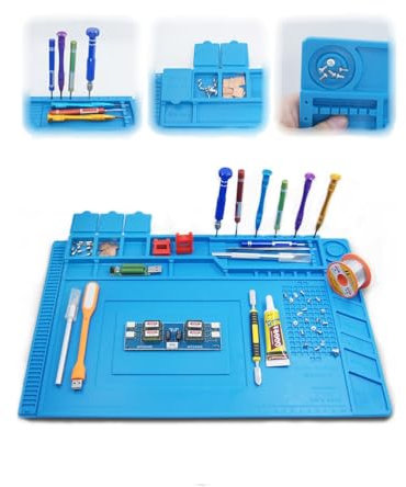 Lötmatte Silikon 500℃ Hitzebeständige Silikonmatte, 45x30cm Arbeitsmatte Verdickte Lötunterlage Magnetische Reparatur Esd Matte, Antistatik Matte Werkbankmatte Löt Zubehör für Lötpistolen/Heißpistolen