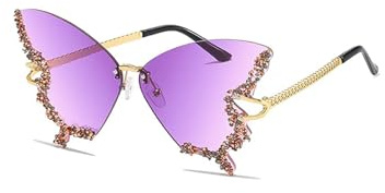 GWAWG Lunettes de Soleil Papillon Sans Monture Lunettes de soleil de Fête en diamantpour Femmes Hommes Lunettes de Soleil Tendance en Rhinestone Forme de Papillon