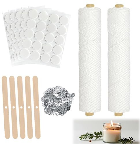 Bellanova Mechas para Velas 122m, Set de Mecha de Vela de Algodón Trenzada, con 100 Soporte Mechas, para Velas Perfumadas DIY, Fabricación de Velas, Lámparas de Aceite, Aromaterapia