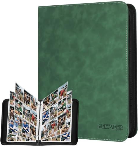 MewVeer Sammelkarten Album, 9 Fächer Sammelalbum Karten für 900 Karten, Hochwertiges Reißverschluss Baseball Kartenalbum, Kartenbinder für Trading Card für YGO/MTG/TCG, Sportkarten, Dunkelgrün