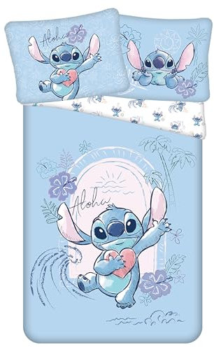 DISNEY Stitch Completo letto reversibile in cotone, Copripiumino per bambini con cerniera, 100% cotone, 140x200 cm, OEKO-TEX (formula 1)