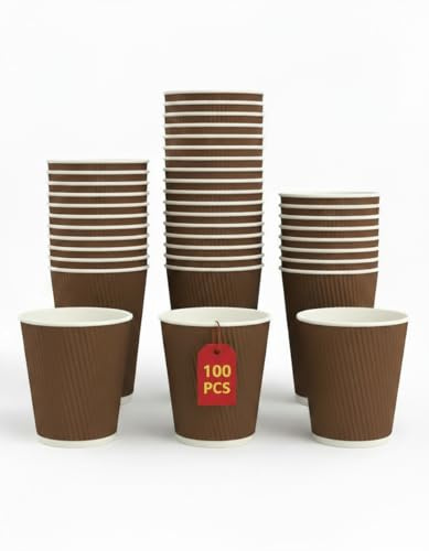 My Packaging 8oz Ripple Kraft Disposable Coffee Cups – Paper Coffee Cups, Insulated Cups for Hot Drinks, Takeaway. Pack of 100