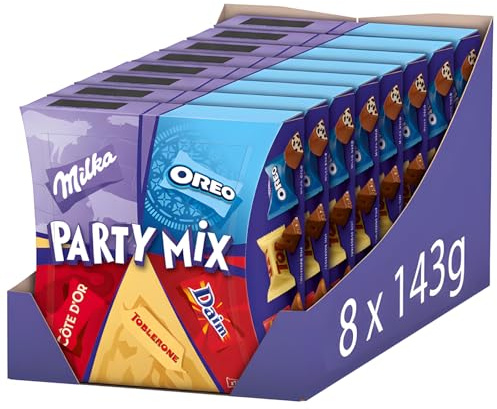 Milka Party Mix – Pralinenmischung mit Milka, OREO, Côte D‘Or, Toblerone und Daim – 8 x 143 g