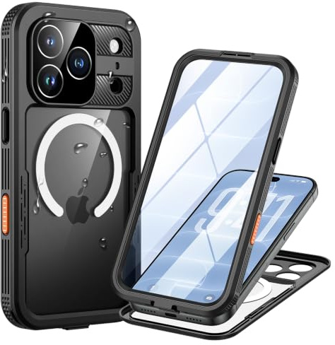 Lanhiem für iPhone 17 Pro/iPhone 18 Pro Hülle IP68 Wasserdicht 360 Grad | Schwarz,Wasserfest Schutzhülle,Waterproof,Handyhülle mit Displayschutz,Outdoor,Stoßfest,Kompatibel mit Magsafe,Baustelle