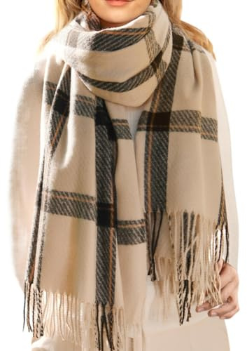 Mocasor Plaid Blanket Scarves for Women, Ladies Fashion Winter Warm Tartan d Long Checked Shawls and Wraps