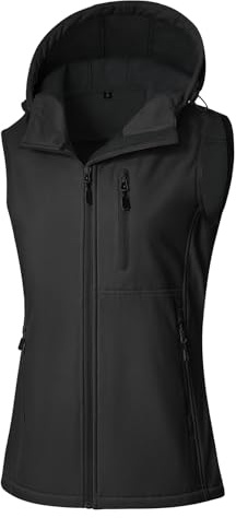 CMTOP Gilet Donna Softshell Impermeabile con Cappuccio, Fodera Leggera in Pile Smanicato Gilet, Antivento Sportivo Giacca Senza Maniche con Tasca per Primaverile Autunno Invernale