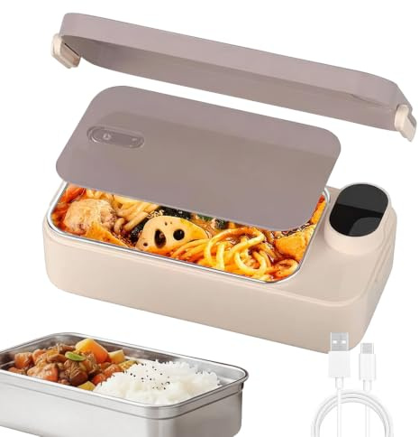 buusace 900ml Edelstahl Heiz-Lunchbox, Elektrische Warmhaltebox mit 7200mAh Akku - USB wiederaufladbar - Anti-Haft Beschichtung - Für Büro, Reise & Unterwegs (rosa)