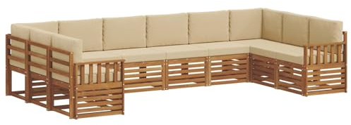 vidaXL Sofagarnituren 10 pcs Natur und Beige Massivholz Akazie, Moderner Garten-Sofa-Sectional, Robustes Lounge-Set, perfekte Möbel für Deine Terrassen-Entspannung