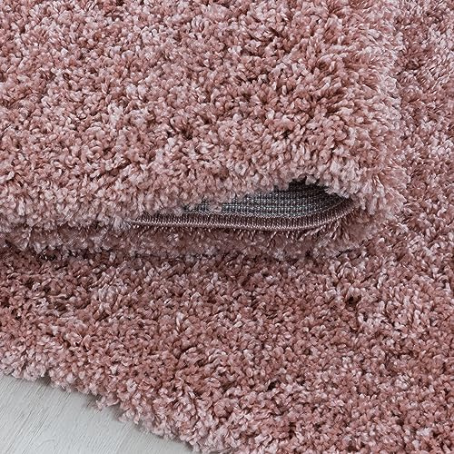 KADIMA DESIGN Flauschiger Teppich Unifarben Zeitlos Extra Weich Flauschig Waschbar Belastbar Strapazierfähig Rund Rosa 160x160 cm Wohnzimmer Flur Oeko-TEX Zertifiziert | Spree