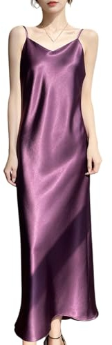 Generico Abiti da Donna in Raso Midi con Spalline Sottili per Feste Cocktail Serate Eleganti Abito Sottoveste con Sciarpa Abito da Invitata A Matrimonio con Scollo A V Sexy per L'Estate