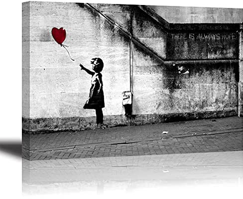 Piy Painting Wasserdichte Leinwandbild Bilder und Kunstdrucke auf Leinwand There is Always Hope Rot Ballon Mädchen Malerei deko für Schlafzimmer Wohnzimmer Zimmer Bad Home 75x50 cm einteilig