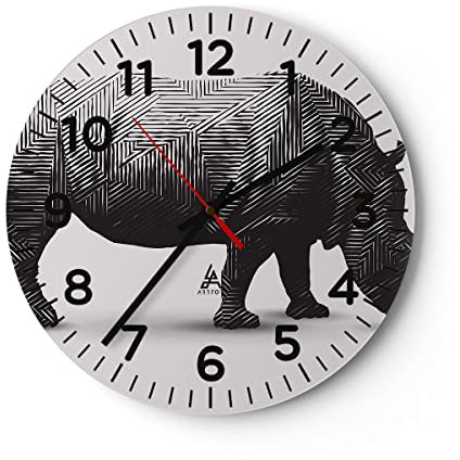 Modern Wanduhr Nashorn Tier Afrika Safari 40x40cm Rund Groß Wand Uhr Glas Analog Zimmeruhren Küche Büro Wohnzimmer Glasuhr Wall Clock Dekoration Design Wanddekoration Küchenuhr C4AR40x40-2935