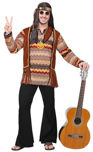 W WIDMANN MILANO Party Fashion - Hippie Kostüm mit Weste und Hose | Kostüm mit Hemd, Weste, Hose, Stirnband und Kette - für Karneval, 70er Jahre und Mottoparty