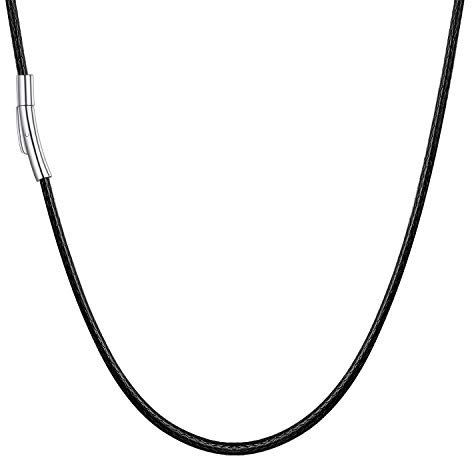 U7 Collana Uomo in Pelle Impermeabile Sintetica Collana Caucciù Uomo Nero Cordino per Collane Estive Sottile Larghezza 2 mm Lunghezza 66 cm