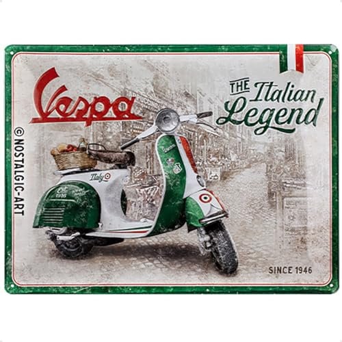Nostalgic-Art Retro Blechschild, 30 x 40 cm, Vespa – Italian Legend – Geschenk-Idee für Roller-Fans, Original Lizenzprodukt (OLP), aus Metall, Vintage Design, Blechschilder Sprüche