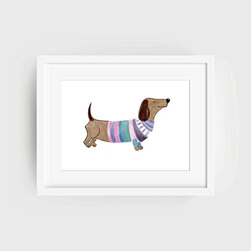 Din A4 Kunstdruck ungerahmt Niedlicher Dackel Rauhhaardackel Dachshund Hund Hundeliebe Aquarell - Deko Druck Poster Bild