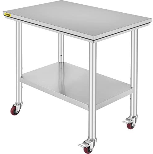 VEVOR 91x61cm Tavolo da Lavoro per Cucina Professionale Acciaio Inox Cucina, Catering Tavolo da Lavoro per Cucina in Acciaio Inox con Le Ruote,Tavolo da Lavoro Commerciale