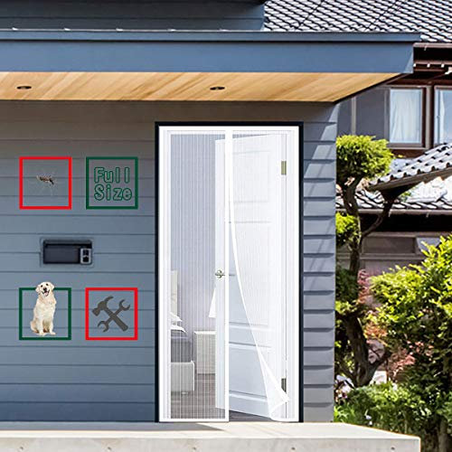 GUOGAI Tenda zanzariera Magnetica 90x210cm(35x83inch) Zanzariere a Rullo Chiusura Automatica Magnetica Anti-Zanzare per Ingresso,Porte, Cortili, Bianco A