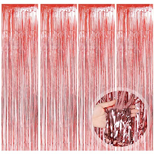Vorhänge Rosegold, 4 Stück Metallische Glitzervorhang Fringe, Glitzer Tinsel Curtain, Folienfransen Vorhang für Weihnachtsbaum Geburtstage Festivals Party Bühnendekor, 1m x 2m