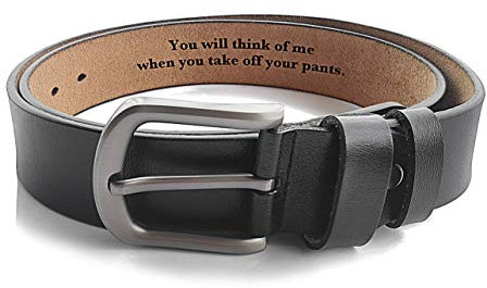 UFOORO Weihnachtsgeschenke, Geschenke für Männer, personalisierte Weihnachtsgeschenke, Schnallen-Gravur, 91,4 cm - 121,9 cm Taille, verstellbarer Ledergürtel, Black-think of Me, 100 cm/110 cm Taille