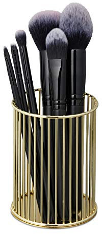Relaxdays Stiftehalter modern, rund, Pinselhalter Kosmetik, Draht, Stiftebecher Schreibtisch, H x D: 10 x 8 cm, gold