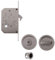 Juego kit cierre PESTILLO para puerta CORREDERA, con rosetas redondas con cierre y desbloqueo cerradura embutida con gancho diámetro de rosetas embutidas 56mm-puertas de 40mm