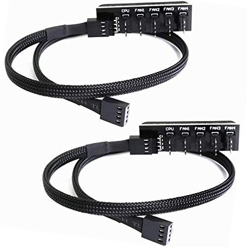 Greluma 2 Piezas PWM Fan Hub PC 5 Way Splitter Sleeved PWM Fan Splitter Hub Adaptador Cable para 12 V Computadora de escritorio Refrigerador Caso Ventiladores 4 pines y 3 pines