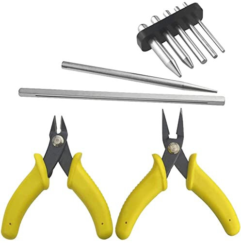 XINMEIWEN 9-Teiliges Metall Modell Werkzeug Set - DIY Kits Mit 7 Zylinder Kegel Form Biege-Tools und 2 Mini Flache Nadelzangen für 3D Puzzle Modell Zusammenbau