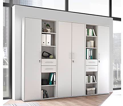 möbelando Regalwand Bürowand Schrankwand Aktenschrank Büromöbel Lommel I (3-teilig)