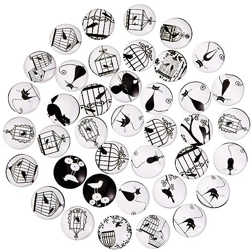 BEEFLYING 100 Stück Halbrunde Katze Glascabochons Retro Schwarzweiß Bild Glascabochons 25mm Bedruckte Glascabochons für Cameo Foto Anhänger Schmuckherstellung