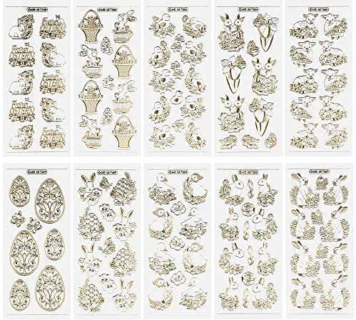 Ideen mit Herz Gravur-Sticker, transparent/Gold, 10 Bogen à 10 x 23 cm | Goldene Aufkleber zum Basteln & Dekorieren | Geburtstag, Weihnachten, Rente & mehr (Frohe Osterzeit)