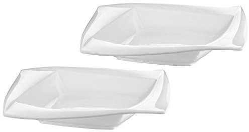 AMBITION 2er Set Suppenteller Diva 22 x 22 cm Porzellan Essteller Servierteller Tief Teller quadratisch weiß spülmaschinenfest