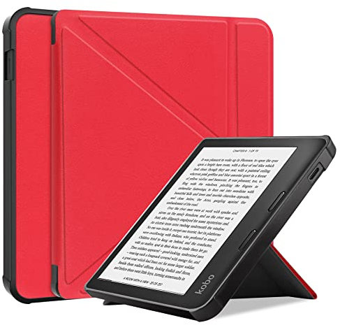 STAECASE Antichoc Housse pour KOBO Libra 2 Coque - Étui KOBO Libra2 Liseuse eBook Housse avec Support Pliant Housse Protection Coque (Rouge)
