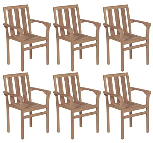 Gartenstühle 6er Set Esszimmerstühle, Stapelbar, Stapelstuhl Relaxsessel für Garten Terrasse Balkon, Massivholz Teak 58x50x89cm