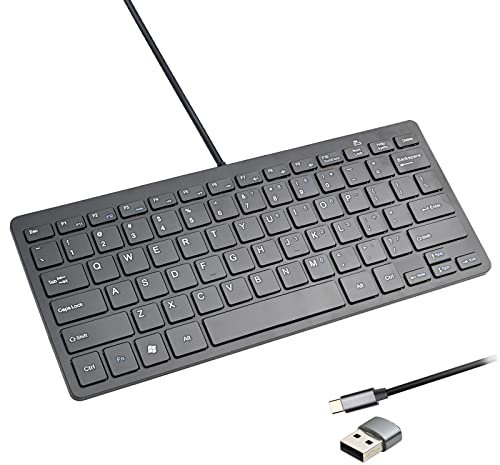 Powboro USB C Mini Keyboard Compact Small Slim Wired Keyboard USB-C Connection,Ultra Thin Design 78 Scissor Keys for Andriod, Computer, Laptop, PC,Desktop (Black)