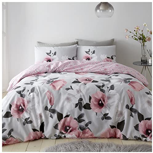 GC GAVENO CAVAILIA Reversible Flower Duvet Cover Set, Warm & Cosy Printed Bedding King Size, Breathable Bed Covers, Blush Pink