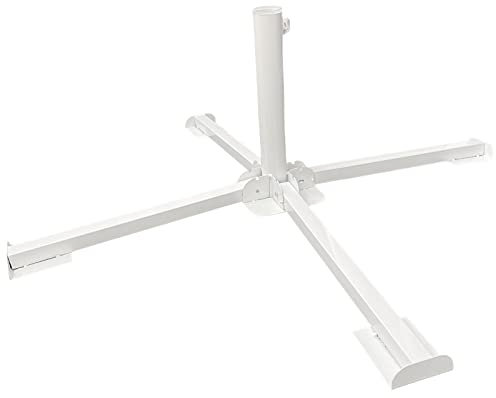 Rammento 86cm Cross-Base Metal Parasol Base, White | Folding Patio Umbrella Base Stand for Garden & Balcony | 1.75kg Garden Parasol Base for Poles 25-38mm in Diameter | Beach Umbrella Base Holder